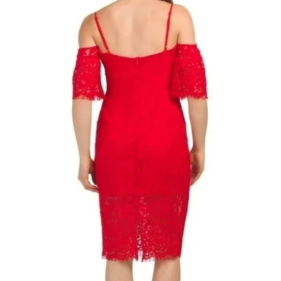 Bardot Karlie red cold shoulder lace mini dress - Picture 2 of 11